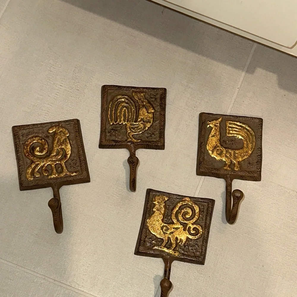 Vintage Cast Iron Rooster Hooks